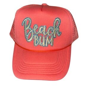 Custom Made Glitter Beach Bum Coral Hat